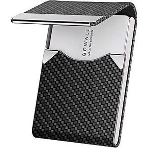 Black Carbon Business Card Holder With Magnetic Closure, Slim Metal Pu Business